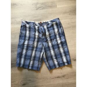 Tommy Bahama Shorts Men 36 Chino Blue Plaid Linen Tencel -‎ 10" Inseam